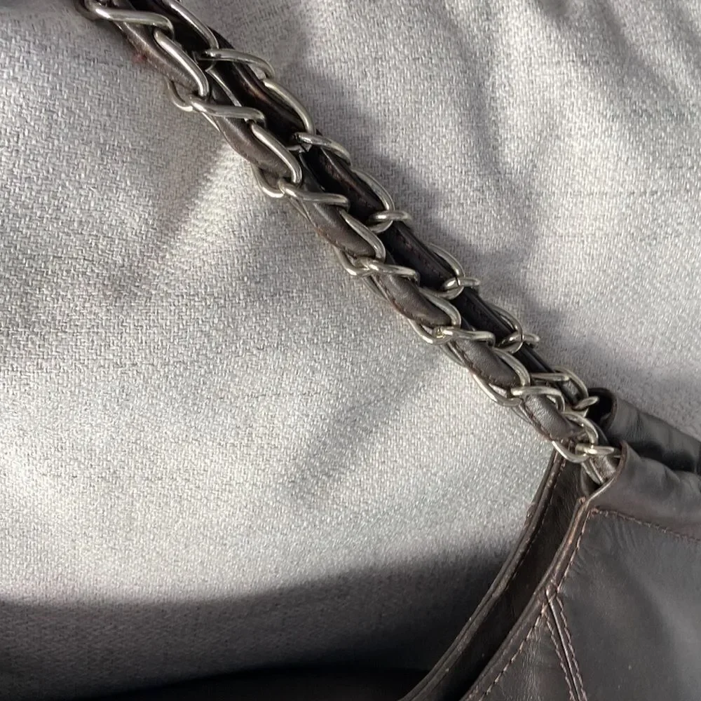 Chanel Lamb skin should’ve back zipper closure silver details chocolate color
